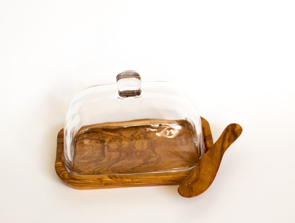Olive Wood Butter Dish with Glass Top European Size Psperu