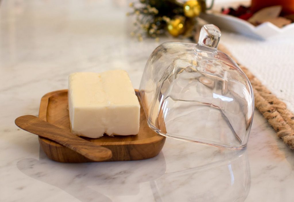 Olive Wood Butter Dish with Glass Top European Size Psperu