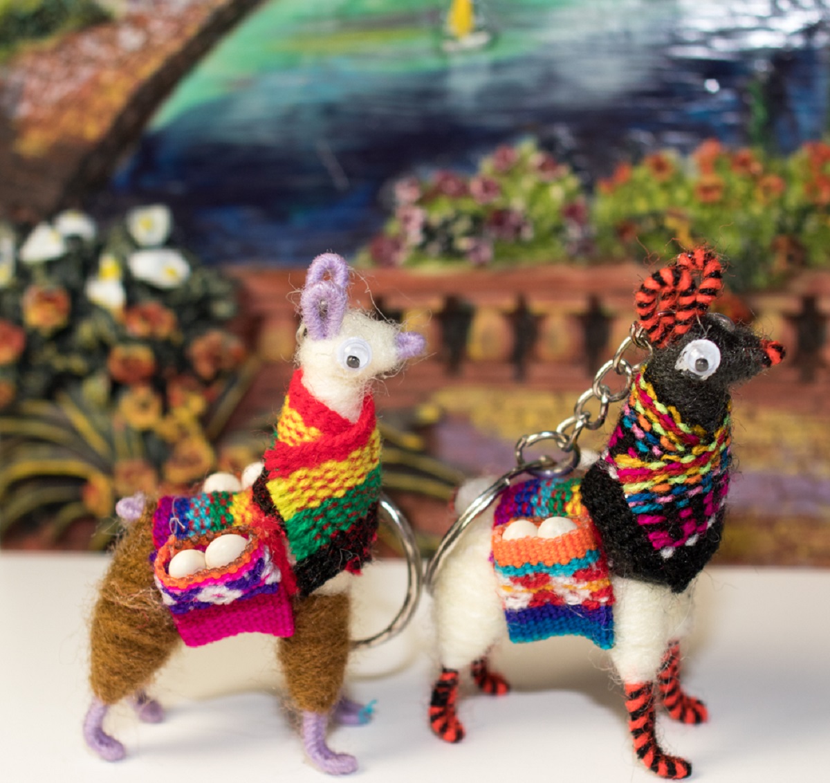 Peru Set of 2 Peruvian Handmade Llama Keychain Artisan Assorted Colors 
