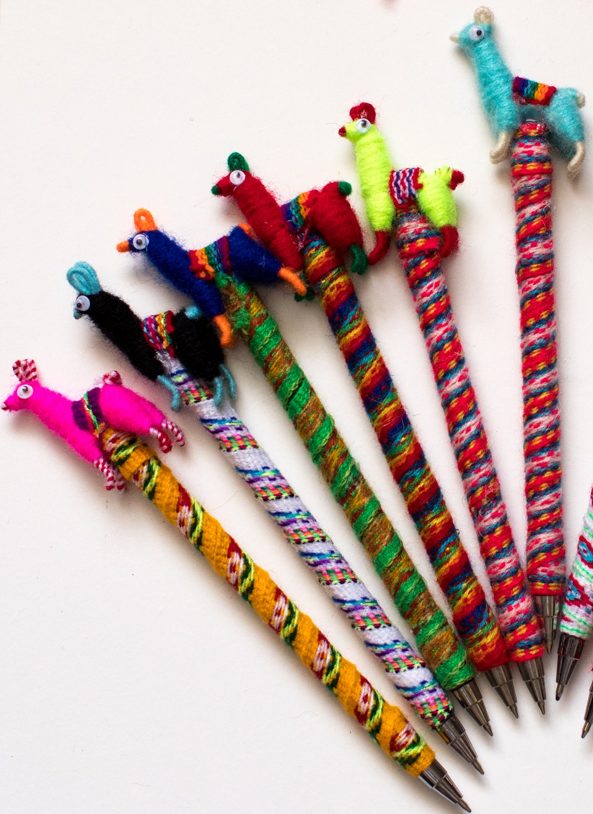 Set of 3 Pens Peruvian Handmade Llama Pens Artisan Assorted Colors from Peru 