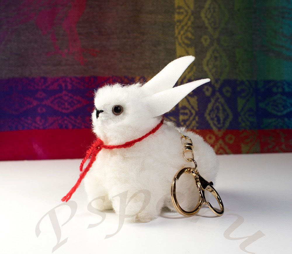 Fluffy Bunny Keychain from Alpaca Wool Charm