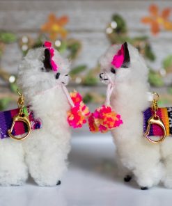 Fur baby Vicuna Keychain white stuffed alpaca wool, handmade stuffed llama Peru Gift doll charm
